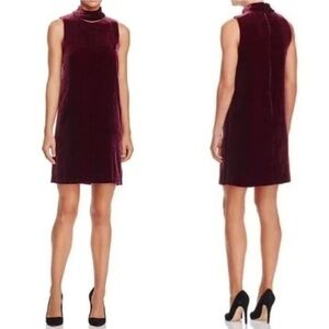 Theory Silk Velvet Slit Collar Mini Shift Dress In Wine Currant SZ 10
